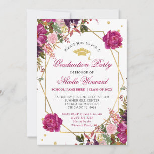 Purple and Pink Summer Flowers Graduation Invitation