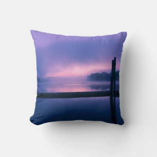 Purple and Pink Sunrise Water Landscape Reflection Throw Pillow