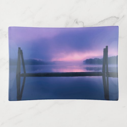 Purple and Pink Sunrise Water Landscape Reflection Trinket Tray