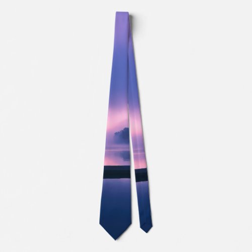 Purple and Pink Sunrise Water Reflection Neck Tie