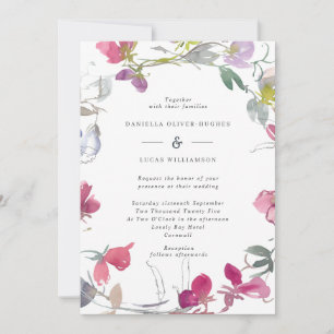 Purple and Pink Sweet Pea Wedding Invitation