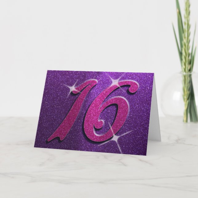 Purple and Pink Sweet Sixteen Birthday Card (Front)