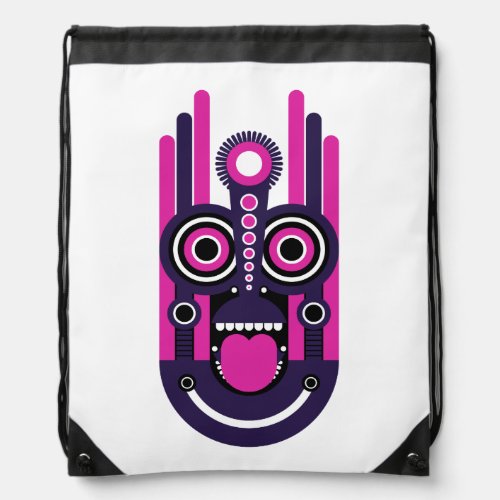 Purple And Pink Tiki Mask Drawstring Bag