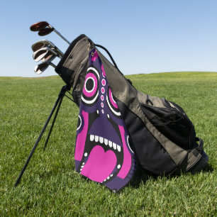 Purple And Pink Tiki Mask Golf Towel