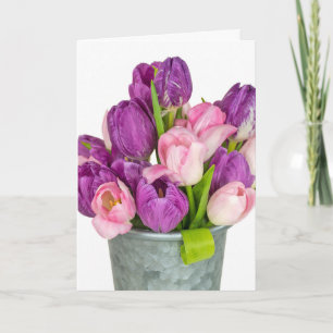 purple and pink tulip bouquet card