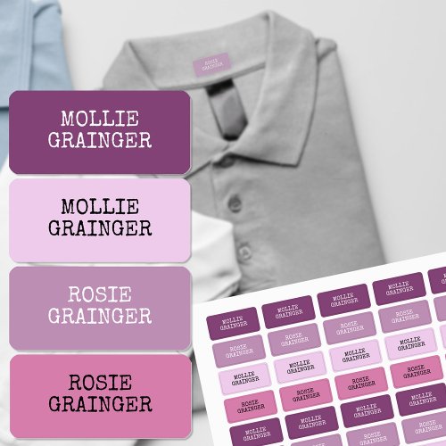 Purple and Pink Typewriter Text Clothing Name Kids Labels