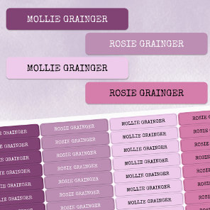Purple and Pink Typewriter Text Waterproof Kids' Labels