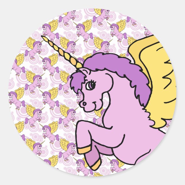 Purple and Pink Unicorn Design Classic Round Sticker (Front)