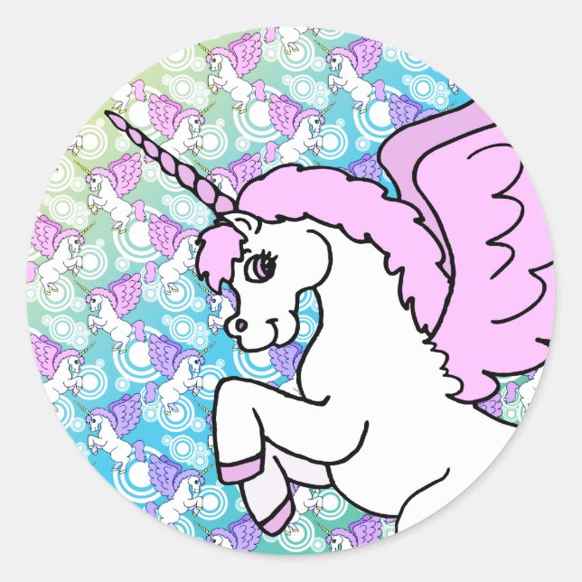 Purple and Pink Unicorn Pattern Classic Round Sticker (Front)