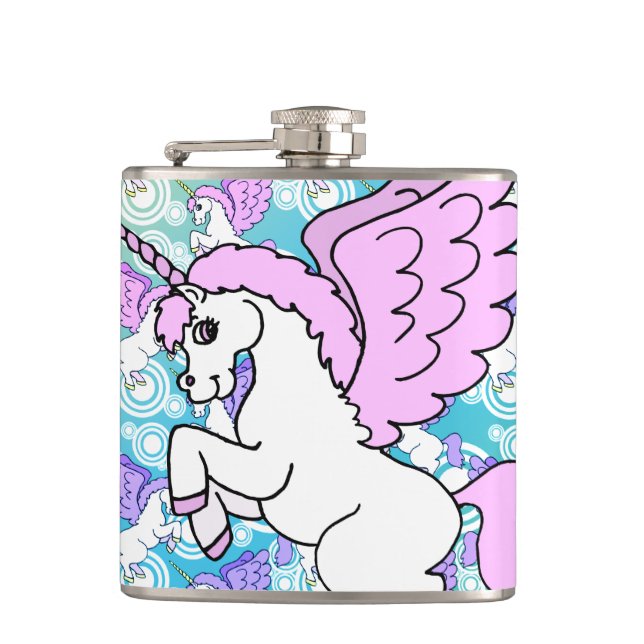 Purple and Pink Unicorn Pattern Flask (Front)