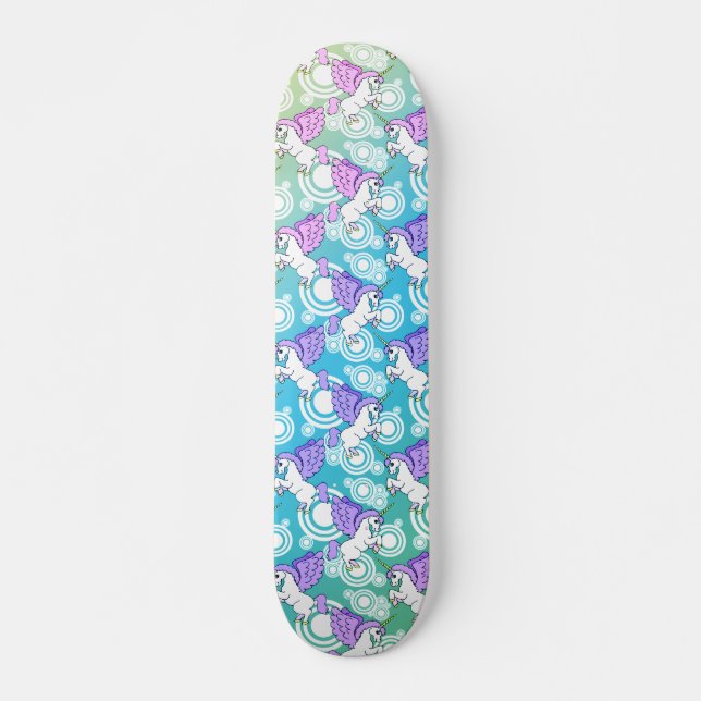 Purple and Pink Unicorn Pattern Skateboard Deck (Front)
