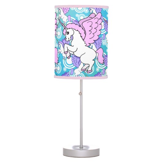 Purple and Pink Unicorn Pattern Table Lamp (Front)