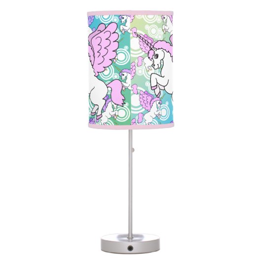 Purple and Pink Unicorn Pattern Table Lamp (Back)