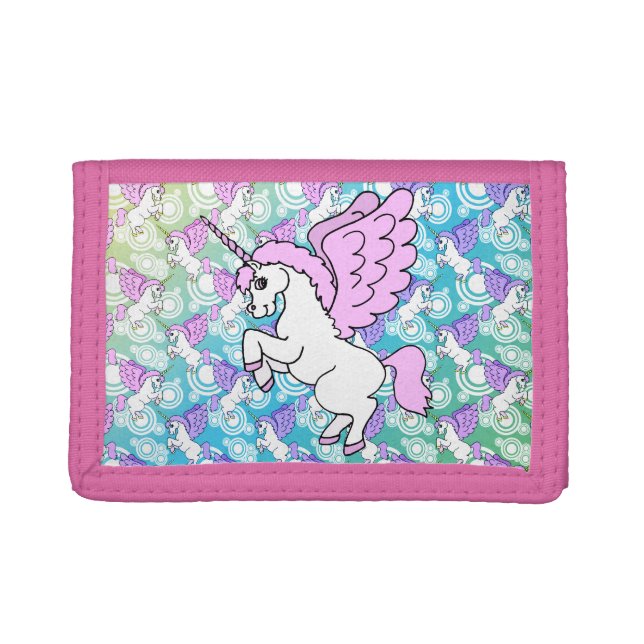 Purple and Pink Unicorn Pattern Tri-fold Wallet (Front)