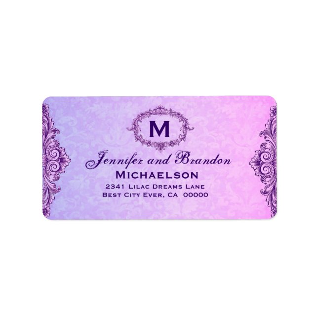 Purple and Pink Vintage Frame Personalized Label (Front)