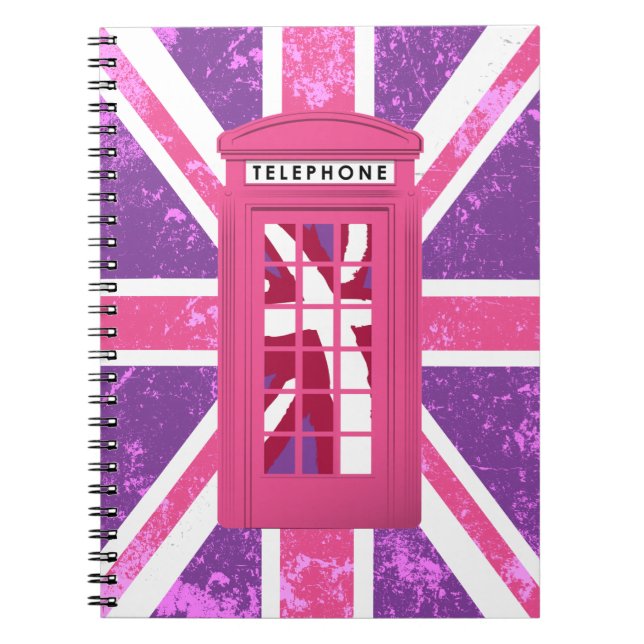 Purple and Pink Vintage Phone Booth Notebook (Front)