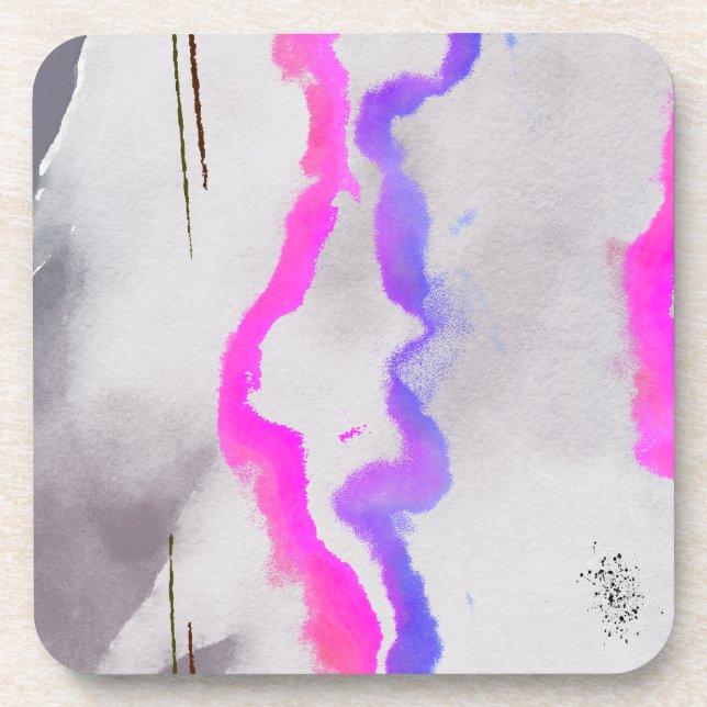 Purple And Pink Watercolor Abstract Beverage Coaster (Front)