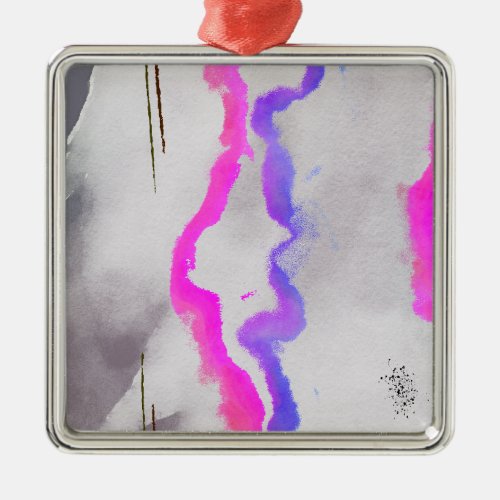 Purple And Pink Watercolor Abstract Metal Ornament