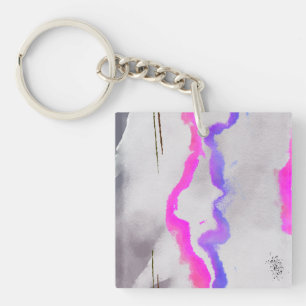 Purple And Pink Watercolor Abstract Metal Print Keychain