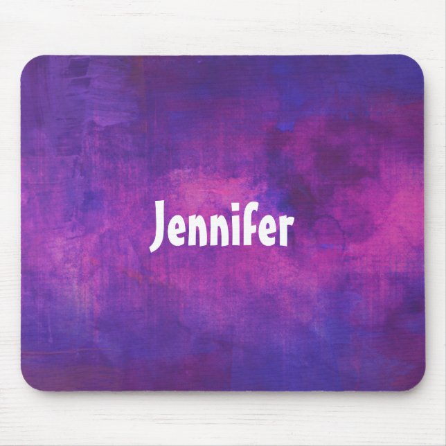 Purple and Pink Watercolor Abstract Personalized Mouse Pad (Front)