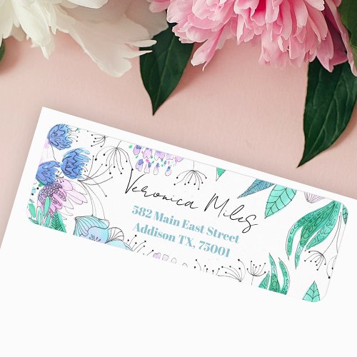 Purple and Pink Watercolor Blossoms Return Address Label