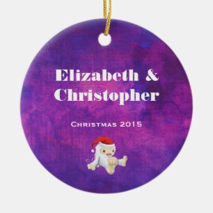 Purple and Pink Watercolor Christmas Ceramic Ornament