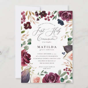 Purple and pink watercolor floral holy communion