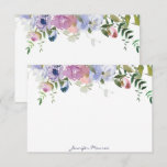 Purple and pink watercolor floral personalized note card