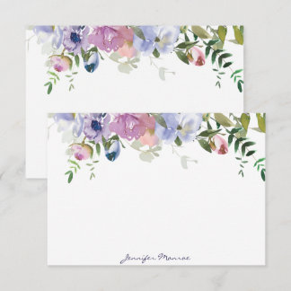 Purple and pink watercolor floral personalized note card