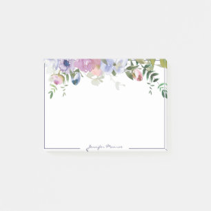 Purple and pink watercolor floral personalized post-it notes