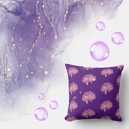 purple and pink watercolor floral throw pillow