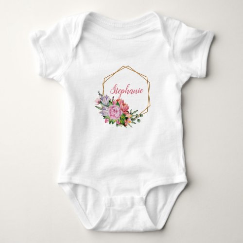 Purple And Pink Watercolor Flowers _ Personalized Baby Bodysuit