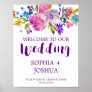 Purple and Pink Watercolor Flowers Wedding Welcome Poster