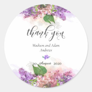 Purple and Pink Watercolor Lilac Flowers Thank You Classic Round Sticker