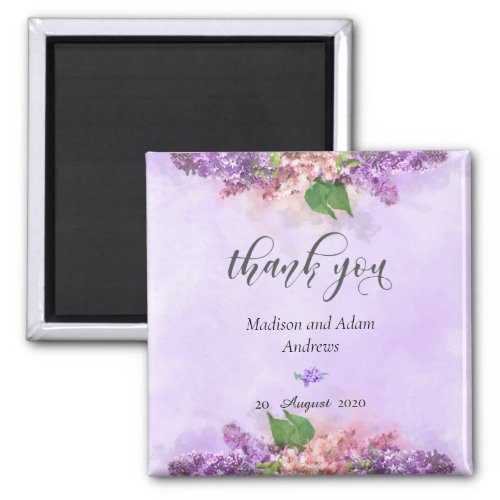 Purple and Pink Watercolor Lilac Flowers Thank You Magnet