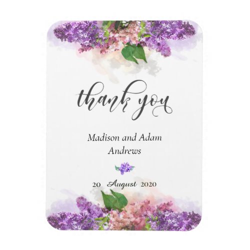 Purple and Pink Watercolor Lilac Flowers Thank You Magnet