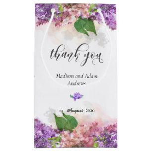Purple and Pink Watercolor Lilac Flowers Thank You Small Gift Bag