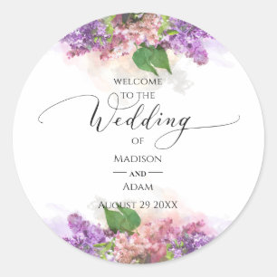 Purple and Pink Watercolor Lilac Flowers Wedding Classic Round Sticker
