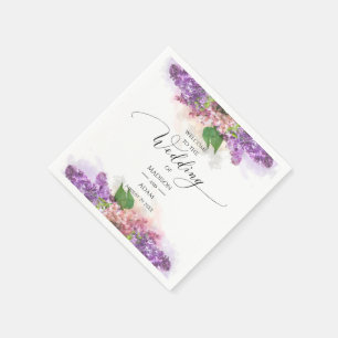 Purple and Pink Watercolor Lilac Flowers Wedding Napkins