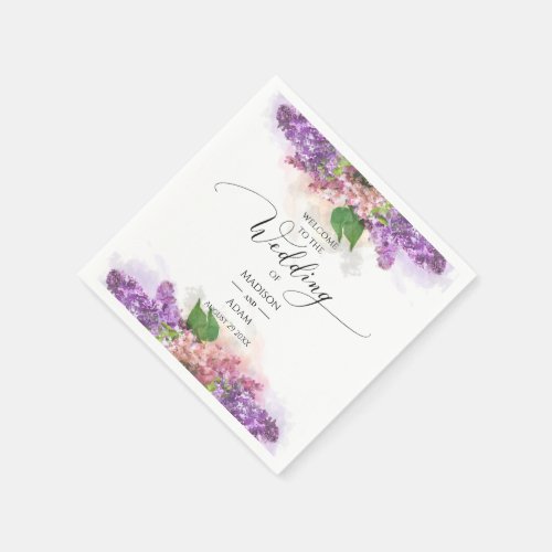 Purple and Pink Watercolor Lilac Flowers Wedding Napkins