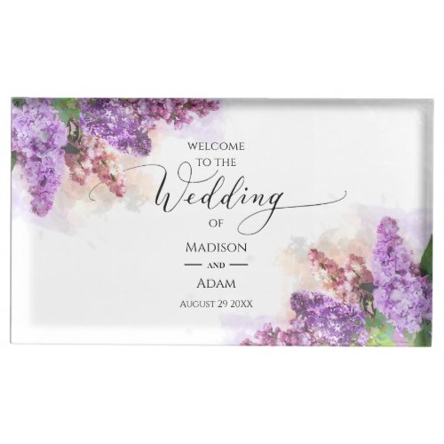 Purple and Pink Watercolor Lilac Flowers Wedding Place Card Holder