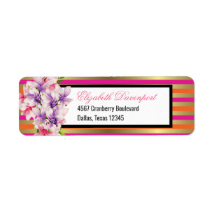 Purple and Pink Watercolor Magnolia and Stripes Label