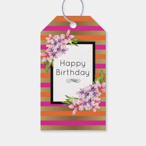 Purple and Pink Watercolor Magnolia Birthday Gift Tags