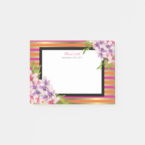Purple and Pink Watercolor Magnolia Birthday Post_it Notes