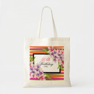 Purple and Pink Watercolor Magnolia Birthday Tote Bag