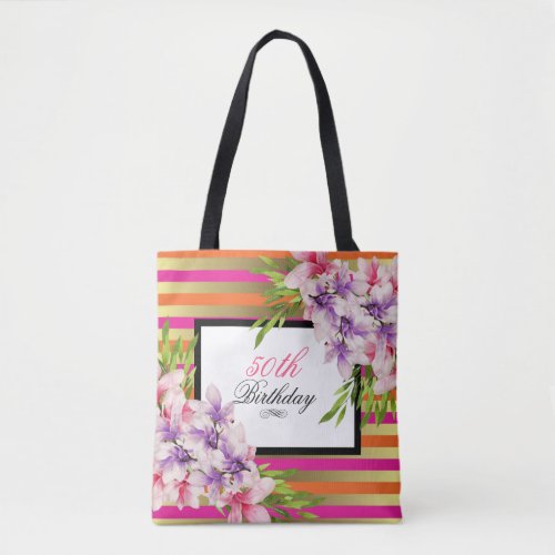 Purple and Pink Watercolor Magnolia Birthday Tote Bag