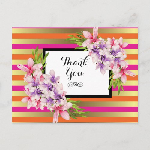 Purple and Pink Watercolor Magnolia Thank You Postcard