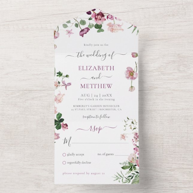 Purple and Pink Wedding  All In One Invitation (Inside)