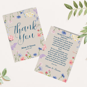 Purple and pink wildflowers frame wedding  thank you card