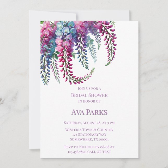 Purple and Pink Wisteria Bridal Shower Invitation (Front)